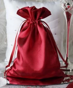 HIER_5350 12 Pack | 6" Burgundy Satin Drawstring Wedding Party Favor Gift Bags