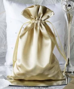 HIER_5350 Tabletop Decor 12 Pack | 6" Champagne Satin Drawstring Wedding Party Favor Gift Bags
