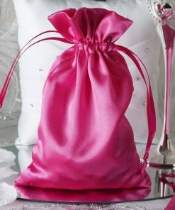 HIER_5350 12 Pack | 6" Fuchsia Satin Drawstring Wedding Party Favor Gift Bags