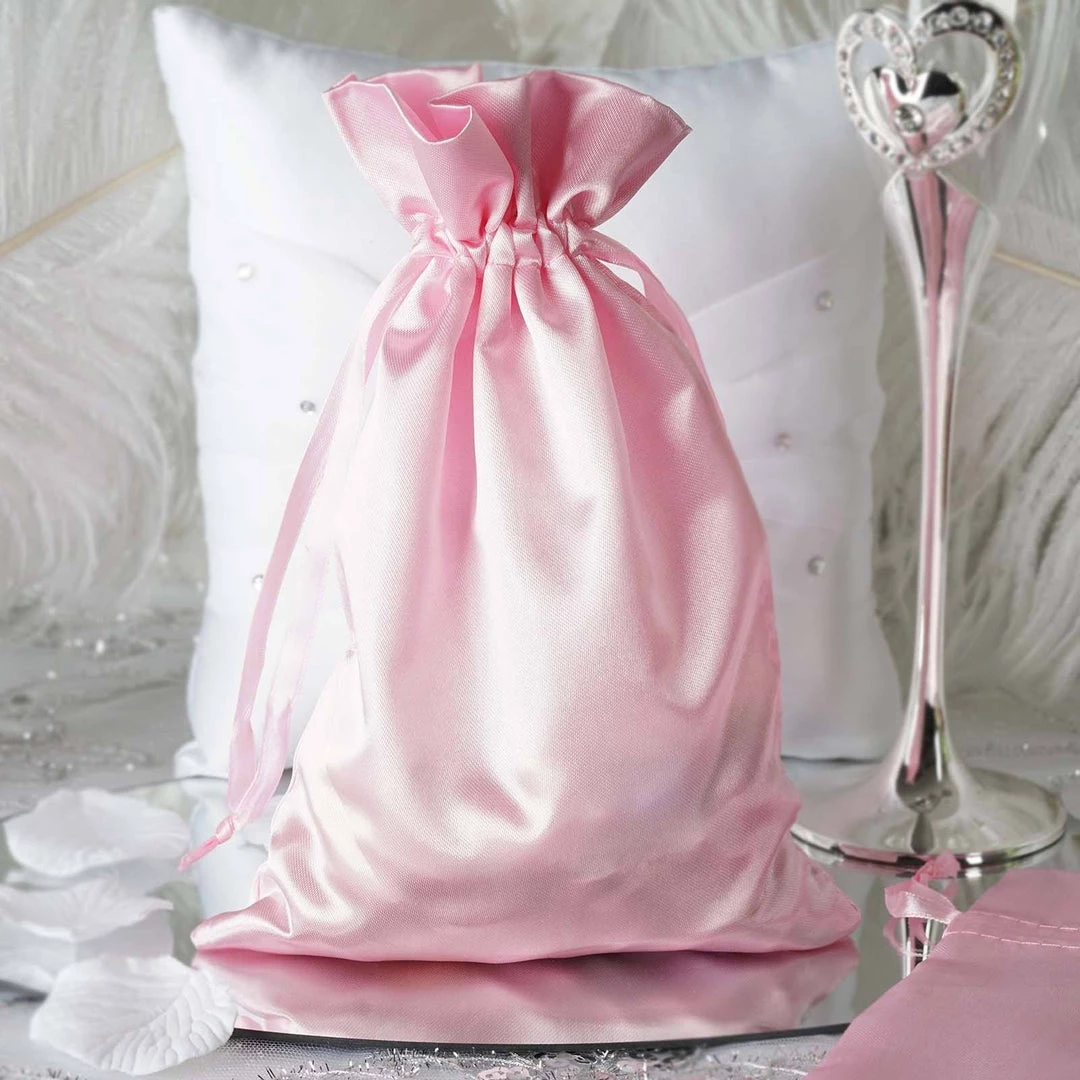 HIER_5350 Tabletop Decor 12 Pack | 6" Pink Satin Drawstring Pouch Wedding Party Favor Gift Bags 1 HIER_5350 Tabletop Decor 12 Pack | 6" Pink Satin Drawstring Pouch Wedding Party Favor Gift Bags
