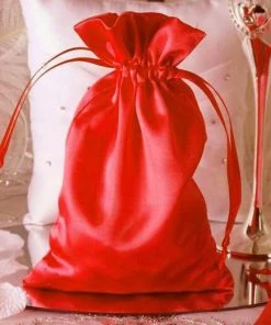 HIER_5350 Tabletop Decor 12 Pack | 6" Red Satin Drawstring Pouch Wedding Party Favor Gift Bags