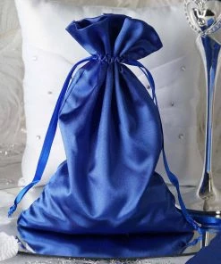 HIER_5350 12 Pack | 6" Royal Blue Satin Drawstring Wedding Party Favor Gift Bags Tabletop Decor