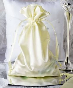 HIER_5350 12 Pack | 6" Yellow Satin Drawstring Wedding Party Favor Gift Bags