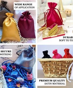 HIER_5350 12 Pack | 5" Red Satin Drawstring Pouch Wedding Party Favor Gift Bags Tabletop Decor 12 HIER_5350 12 Pack | 5