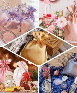 HIER_5350 12 Pack | 6" Navy Blue Satin Drawstring Wedding Party Favor Gift Bags Tabletop Decor 13 HIER_5350 12 Pack | 6