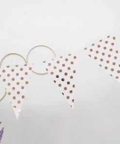 HIER_3300 7.5ft | Rose Gold Polka Dot Print Triangle Pennant Flag Party Banner - Clearance SALE Wall & Hanging Décor