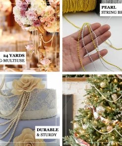 HIER_5170 24 Yards | 3mm Metallic Silver Faux Craft Pearl String Beads Garland Chargers & Centerpieces