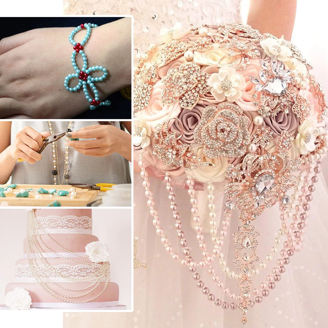 HIER_5170 Chargers & Centerpieces 24 Yards | 3mm Metallic Gold Faux Craft Pearl String Beads Garland 5 HIER_5170 Chargers & Centerpieces 24 Yards | 3mm Metallic Gold Faux Craft Pearl String Beads Garland