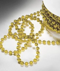 HIER_5170 Chargers & Centerpieces 24 Yards | 3mm Metallic Gold Faux Craft Pearl String Beads Garland