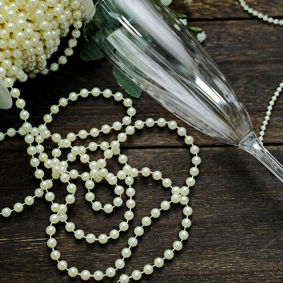 HIER_5170 24 Yards | 3mm Glossy Ivory Faux Craft Pearl String Beads Garland Chargers & Centerpieces 2 HIER_5170 24 Yards | 3mm Glossy Ivory Faux Craft Pearl String Beads Garland Chargers & Centerpieces