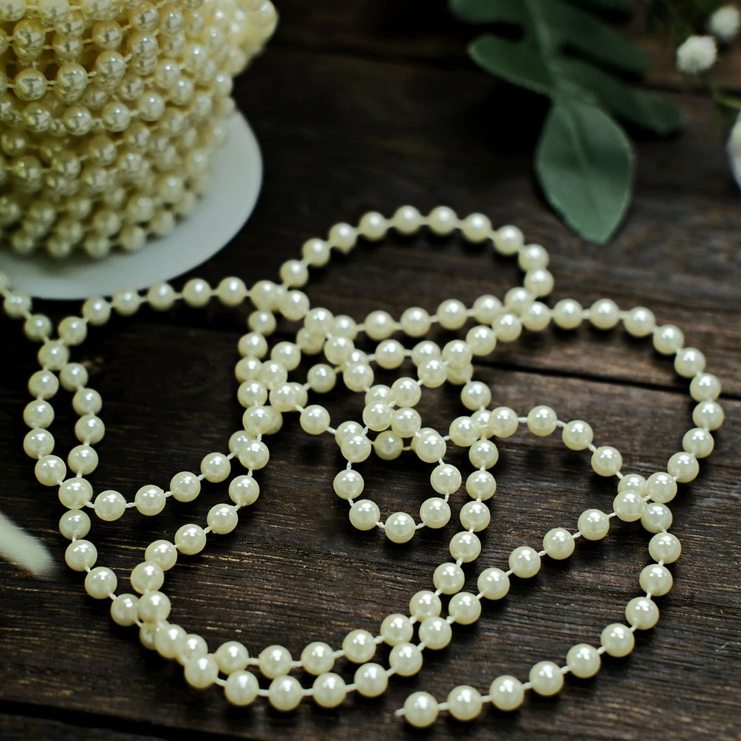 HIER_5170 24 Yards | 3mm Glossy Ivory Faux Craft Pearl String Beads Garland Chargers & Centerpieces 7 HIER_5170 24 Yards | 3mm Glossy Ivory Faux Craft Pearl String Beads Garland Chargers & Centerpieces