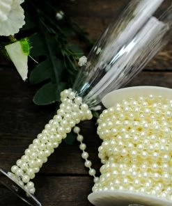 HIER_5170 24 Yards | 3mm Glossy Ivory Faux Craft Pearl String Beads Garland Chargers & Centerpieces