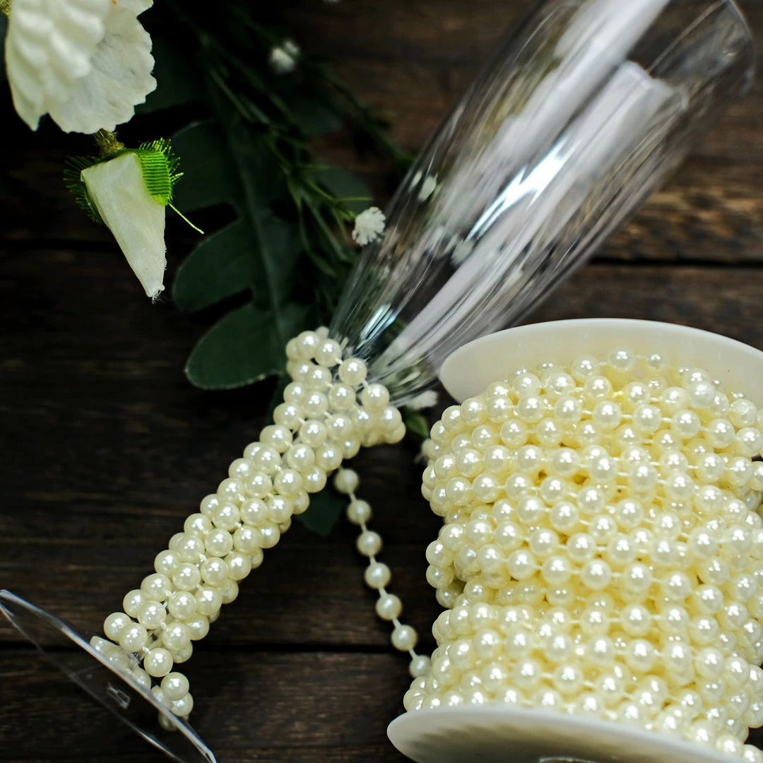 HIER_5170 24 Yards | 3mm Glossy Ivory Faux Craft Pearl String Beads Garland Chargers & Centerpieces 1 HIER_5170 24 Yards | 3mm Glossy Ivory Faux Craft Pearl String Beads Garland Chargers & Centerpieces