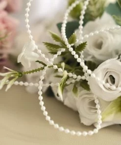 HIER_5170 24 Yards | 3mm Glossy White Faux Craft Pearl String Beads Garland Chargers & Centerpieces