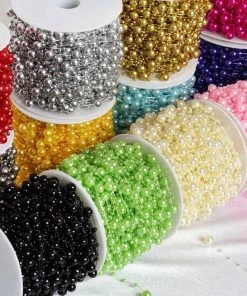 HIER_5170 20.5 Yards | 9mm/3mm Glossy Tea Green Faux Craft Pearl String Beads Chargers & Centerpieces