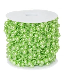 HIER_5170 20.5 Yards | 9mm/3mm Glossy Tea Green Faux Craft Pearl String Beads Chargers & Centerpieces