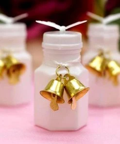 HIER_5170 24 Pairs | Metallic Gold Wedding Favor Box Kissing Bells & Ribbon Tie - Clearance SALE