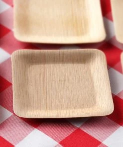 HIER_5480 25 Pack | 4" Eco Friendly Bamboo Square Disposable Dessert Plates Disposable Dinnerware