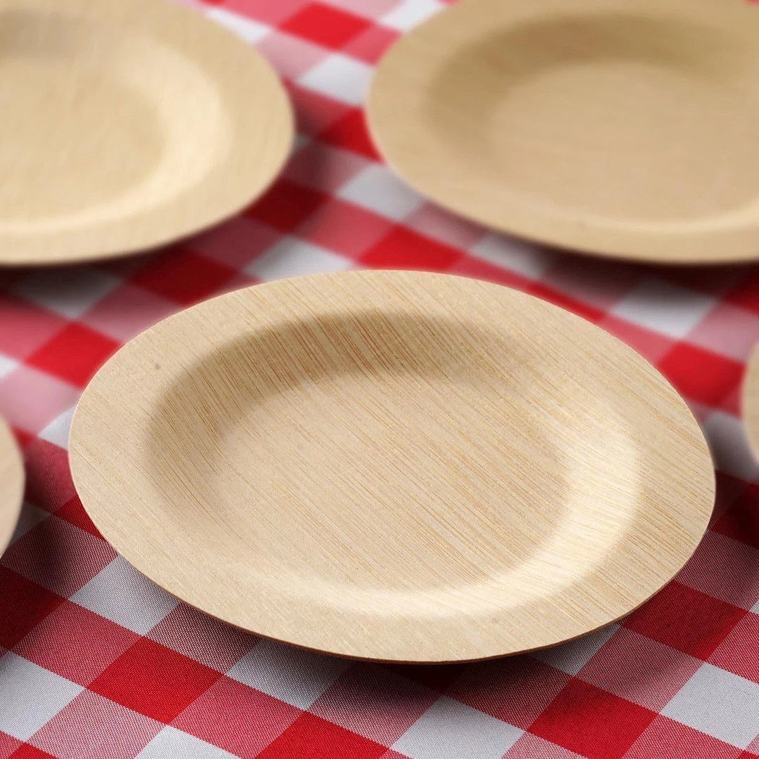 HIER_5480 Disposable Dinnerware 10 Pack | 7" Eco Friendly Bamboo Round Disposable Dessert Salad Plates 1 HIER_5480 Disposable Dinnerware 10 Pack | 7" Eco Friendly Bamboo Round Disposable Dessert Salad Plates