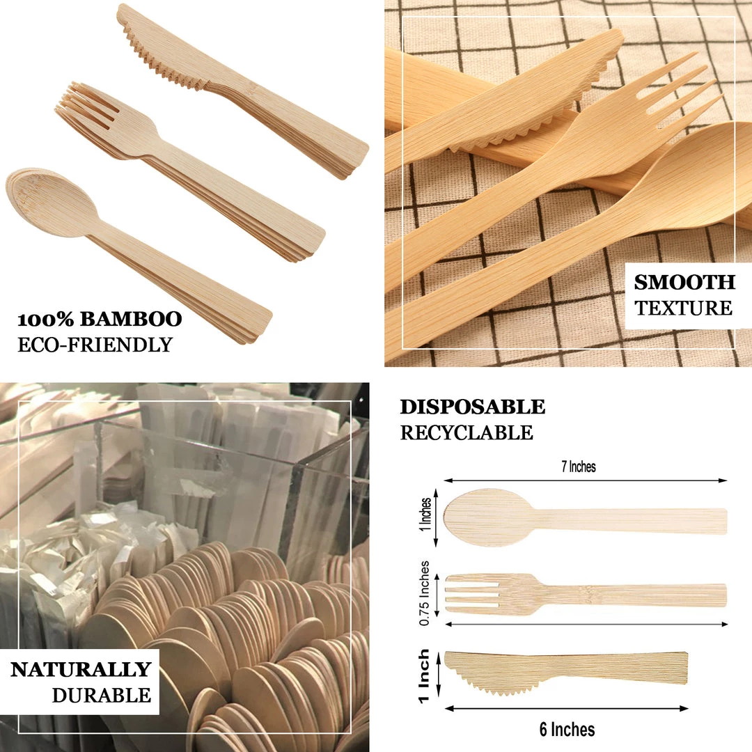 HIER_5460 Disposable Dinnerware 25 Pack | 7" Eco Friendly Bamboo Disposable Picnic Forks, Cutlery 4 HIER_5460 Disposable Dinnerware 25 Pack | 7" Eco Friendly Bamboo Disposable Picnic Forks, Cutlery