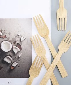 HIER_5460 Disposable Dinnerware 25 Pack | 7" Eco Friendly Bamboo Disposable Picnic Forks, Cutlery 28 HIER_5460 Disposable Dinnerware 25 Pack | 7