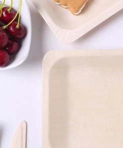 HIER_5480 25 Pack | 6" Eco Friendly Birchwood Wooden Dessert, Appetizer Plates