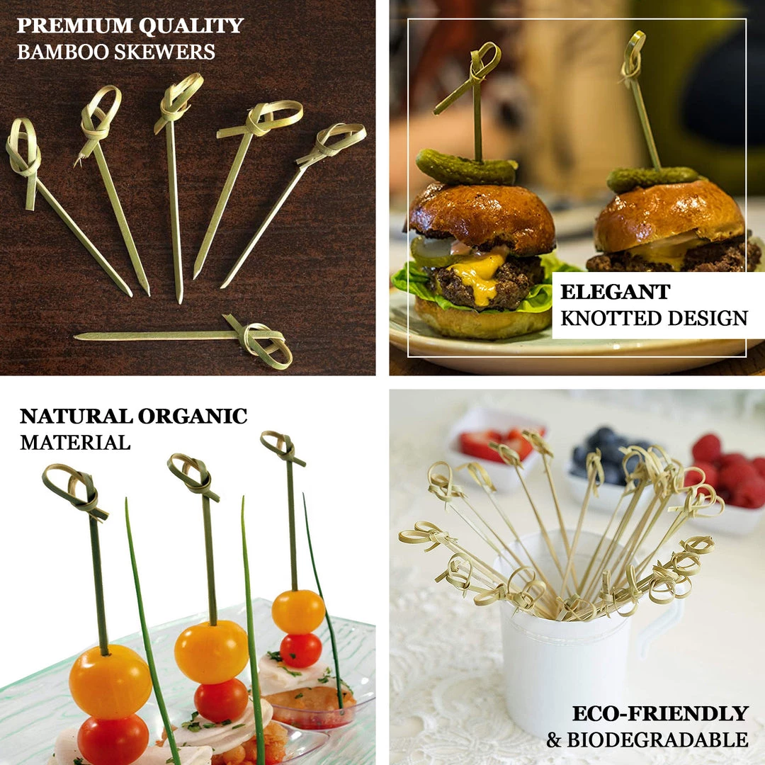 HIER_5410 100 Pack | 6" Eco Friendly Twisted Knot Party Picks, Bamboo Skewers, Decorative Top Cocktail Sticks 4 HIER_5410 100 Pack | 6" Eco Friendly Twisted Knot Party Picks, Bamboo Skewers, Decorative Top Cocktail Sticks
