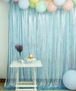 HIER_3110 Big Event Backdrops & Décor 8ftx8ft Serenity Blue Sequin Photography Backdrop Semi-Sheer Curtain