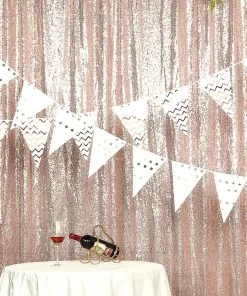 HIER_3110 8ftx8ft Blush/Rose Gold Sequin Photography Backdrop Semi-Sheer Curtain Big Event Backdrops & Décor