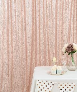 HIER_3110 8ftx8ft Blush/Rose Gold Sequin Photography Backdrop Semi-Sheer Curtain Big Event Backdrops & Décor