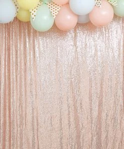 HIER_3110 8ftx8ft Blush/Rose Gold Sequin Photography Backdrop Semi-Sheer Curtain Big Event Backdrops & Décor
