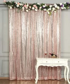 HIER_3110 8ftx8ft Blush/Rose Gold Sequin Photography Backdrop Semi-Sheer Curtain Big Event Backdrops & Décor