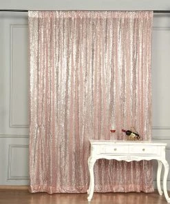 HIER_3110 8ftx8ft Blush/Rose Gold Sequin Photography Backdrop Semi-Sheer Curtain Big Event Backdrops & Décor