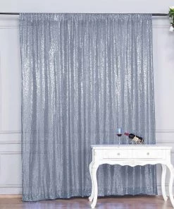 HIER_3110 8ftx8ft Dusty Blue Sequin Photography Backdrop Semi-Sheer Curtain Big Event Backdrops & Décor