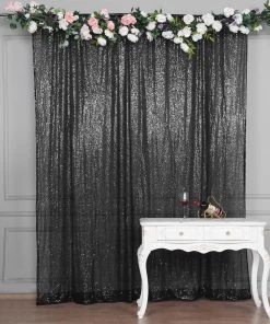 HIER_3110 8ftx8ft Black Sequin Photography Booth Backdrop Semi-Sheer Curtain Big Event Backdrops & Décor