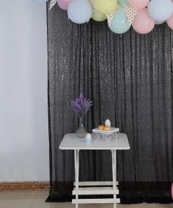 HIER_3110 8ftx8ft Black Sequin Photography Booth Backdrop Semi-Sheer Curtain Big Event Backdrops & Décor