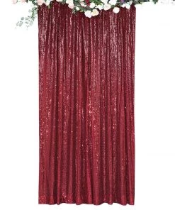 HIER_3110 8ftx8ft Burgundy Sequin Photography Booth Backdrop Semi-Sheer Curtain