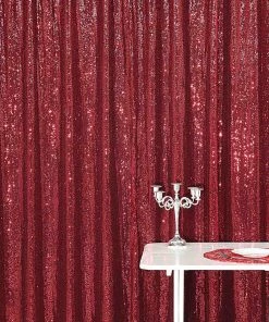 HIER_3110 8ftx8ft Burgundy Sequin Photography Booth Backdrop Semi-Sheer Curtain