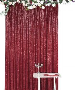 HIER_3110 8ftx8ft Burgundy Sequin Photography Booth Backdrop Semi-Sheer Curtain