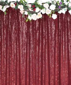 HIER_3110 8ftx8ft Burgundy Sequin Photography Booth Backdrop Semi-Sheer Curtain
