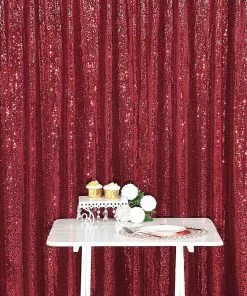HIER_3110 8ftx8ft Burgundy Sequin Photography Booth Backdrop Semi-Sheer Curtain
