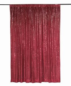 HIER_3110 8ftx8ft Burgundy Sequin Photography Booth Backdrop Semi-Sheer Curtain