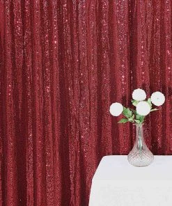 HIER_3110 8ftx8ft Burgundy Sequin Photography Booth Backdrop Semi-Sheer Curtain