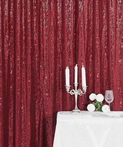 HIER_3110 8ftx8ft Burgundy Sequin Photography Booth Backdrop Semi-Sheer Curtain