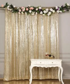 HIER_3110 8ftx8ft Champagne Sequin Photography Booth Backdrop Semi-Sheer Curtain Backdrop Panels
