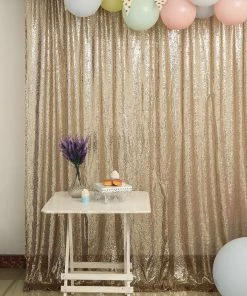 HIER_3110 8ftx8ft Champagne Sequin Photography Booth Backdrop Semi-Sheer Curtain Backdrop Panels