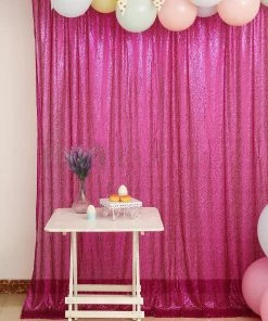 HIER_3110 8ftx8ft Fuchsia Sequin Photography Booth Backdrop Semi-Sheer Curtain Big Event Backdrops & Décor