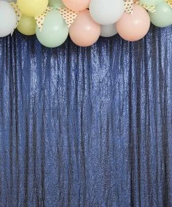HIER_3110 Big Event Backdrops & Décor 8ftx8ft Navy Blue Sequin Photography Booth Backdrop Semi-Sheer Curtain