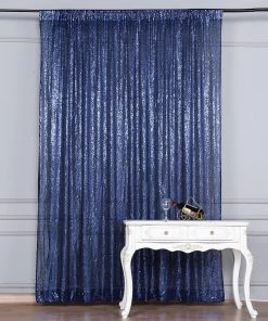 HIER_3110 Big Event Backdrops & Décor 8ftx8ft Navy Blue Sequin Photography Booth Backdrop Semi-Sheer Curtain