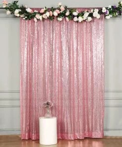 HIER_3110 8ftx8ft Pink Sequin Photography Booth Backdrop Semi-Sheer Curtain